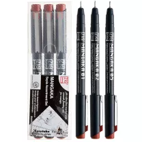 Pisaki Kuretake Zig Cartoonist Mangaka Assortment Set 3 Sepia CNM/3VSP