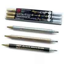 Pisaki do Kaligrafii Kuretake Gold & Silver Assortment Set MS/3VGS