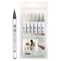 Brush Peny Kuretake Zig Clean Color Real Brush 6 Warm Gray set RB-6000AT/6VC