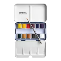 Farby Akwarelowe Lefranc Bourgeois Fine Watercolours Half Pans 12 set & Pocket Brush 301445