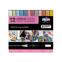 Markery Akrylowe Zieler Acrylic Paint Markers Fine Tip 1,5 mm 12 Pastel set 09299513