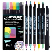 Pisaki Kuretake Kurecolor Fine & Brush For Manga 5+1 Pastel CNKC-2200N/6VPA