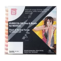 Pisaki Kuretake Kurecolor Fine & Brush For Manga 12 Skin Tones 12VFN