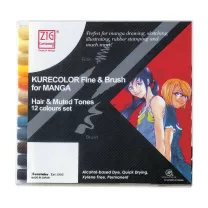 Zestaw Kuretake Kurecolor Fine & Brush For Manga 12 Hair & Muted 12vhm